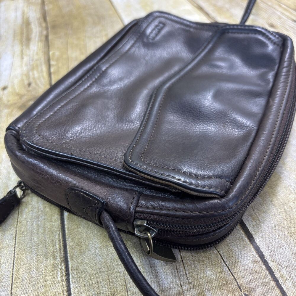 Vtg Fossil Brown Leather Shoulder Bag Purse Organizer Card Slots - Picture 7 of 16